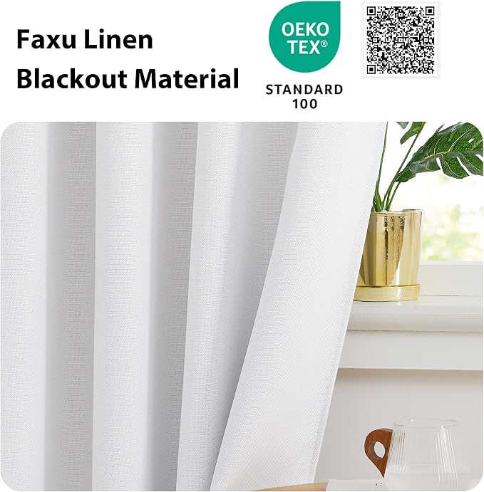 NICETOWN Faux Linen Greyish White Room Darkening Curtain Valances 36 inches Long, Grommet Energy Saving Thermal Window Tiers Short Curtains for Living Room/Bedroom, W34 x L36, 2 Panels