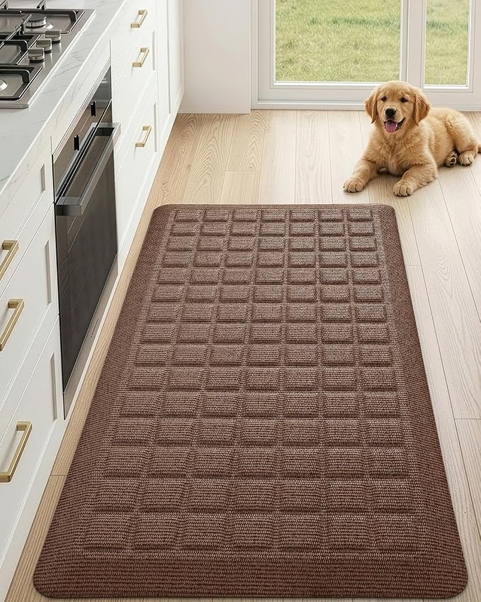 Color&Geometry Kitchen Floor Mat 20x39 Extra Thick Anti Fatigue, Brown | 0.9in High Dense Foam Mat For Standing Comfort,Easy Clean,Stain Resistant,Beveled Safe Edges,Stress/Pian Relief,Foot Rest