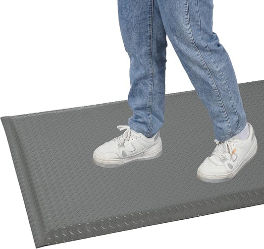 Anti Fatigue Mats Industrial 2' x 6' 15/16" Thick Ergonomic Standing Mat Commercial Kitchen Mat Heavy Duty Diamond Plate Shop Floor Mats Helps Relieve Back and Leg Soreness, Grey