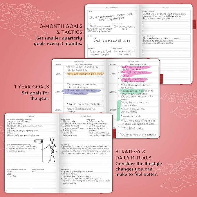 Legend Undated Weekly Planner – Goal Planner Journal & Organizer Notebook – Agenda Book with Monthly Calendar & To-Do List, A5 (Wine Red, Gold)