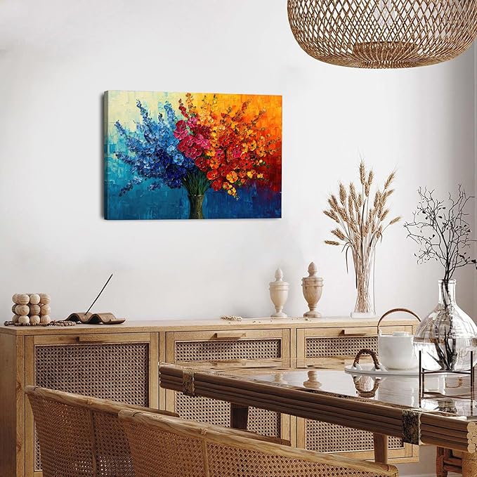 Abstract Floral Wall Art Botanical Wildflowers Bouquet Wall Decor for Bathroom Colorful Daisy Poppy Canvas Print Painting Aesthetic Flower Picture Blossom Plants Artwork Bedroom Home Decoration 16x24"