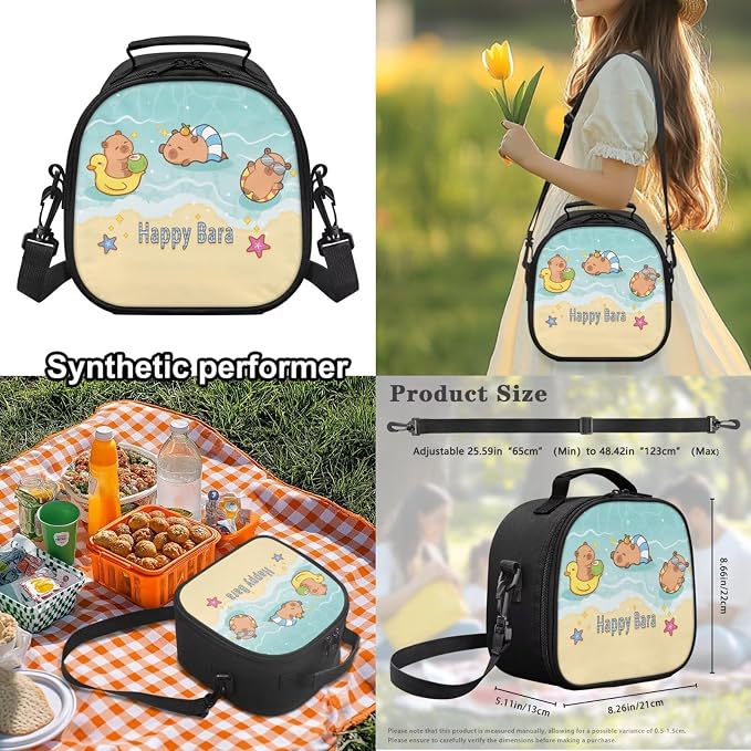 WELLFLYHOM Capybara 17 Inch School Backpack Set for Girls 8-12 Beach 4 in 1 Book Bag with Lunch Box Pencil Pen Case Water Bottle Sleeve for Junior High School Students
