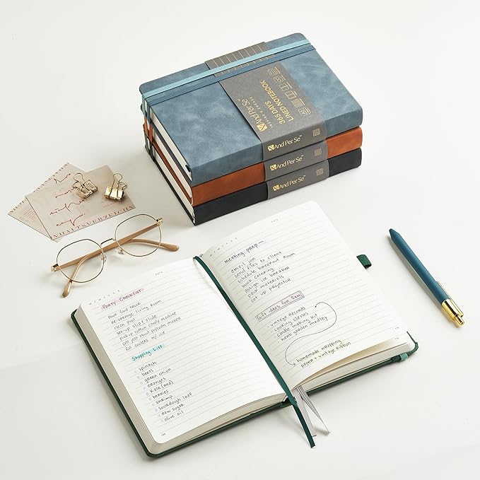 &And Per Se 365 Page Journal – A5 Hardcover Lined Notebook, One Book for the Whole Year, 100gsm Thick Paper, Numbered Pages & 3 Bookmarks, Annual Diary for Daily Writing (Green)