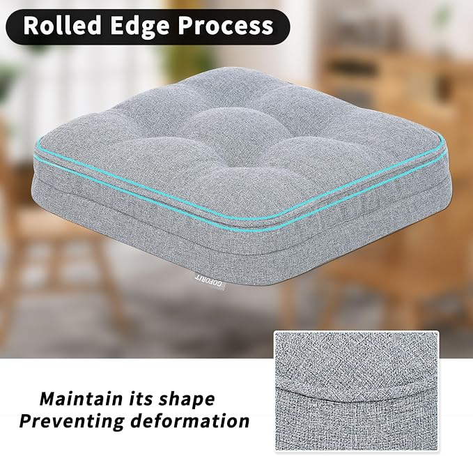 GOFORIT Chair Cushions Set of 2,Tufted Shredded Memory Foam Chair Pads, Non-Slip Seat Cushions with Removable Cover, 16'' x 16'', 2 Pack,Grey