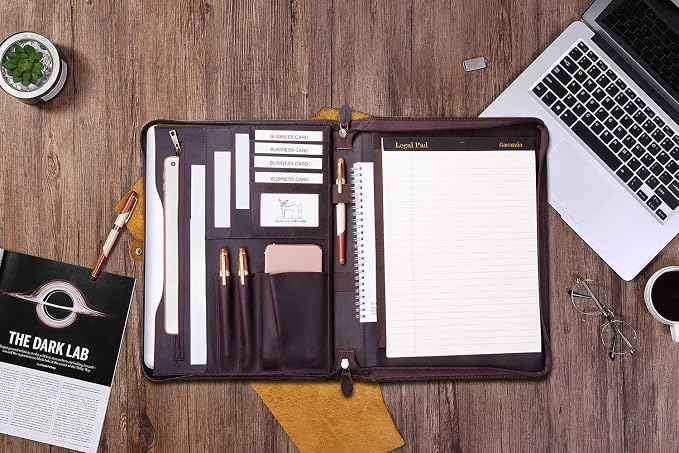 Personalized Leather Portfolio Padfolio for Men, Engraved Gifts for Father's Day for Husband from Wife, Customized Leather Gifts Present for Son/Dad, for Birthday, Dark Brown