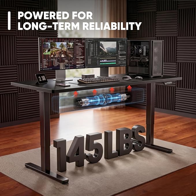 Furmax 55 x 24 Inches Electric Height Adjustable Standing Desk Large Sit Stand Up Desk Home Office Computer Desk Memory Preset with T-Shaped Metal Bracket, Black