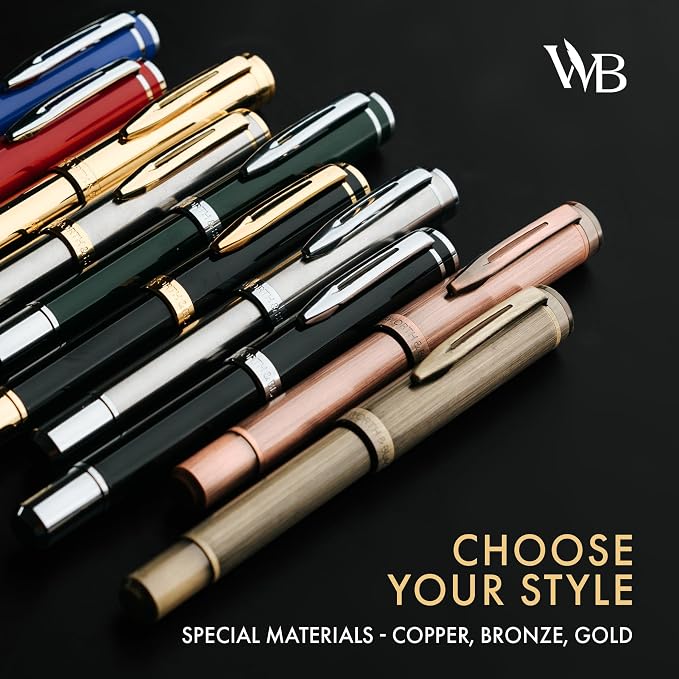 Wordsworth and Black Fountain Pen Mini EDC: Luxury Green Heavy Pocket Pen, Chrome Finish, Medium Nib, 6 Ink Cartridges, Ink Converter, Travel Refillable Writing Pen Gift Set, Men & Women