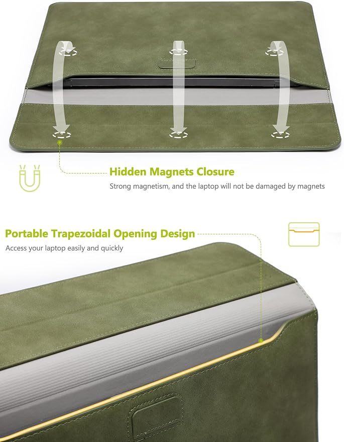 HYZUO 15-16 Inch Laptop Case Bag Sleeve with Stand Feature for MacBook Pro 16 M5/M4/M3/M2/M1 Pro/Max 2026-2019, XPS 15, MacBook Pro 15 2015-2012, Samsung Galaxy Book Flex 15, Olive Green
