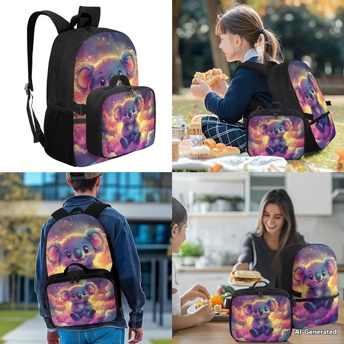 Doojoayie Kids School Backpack for Girls 5-7 7-8 Cute Bookbag with Lunch Box Koala Backpack for Girls Large Capacity School Bags Little Kids Favorite Daypack for Primary Grade Student
