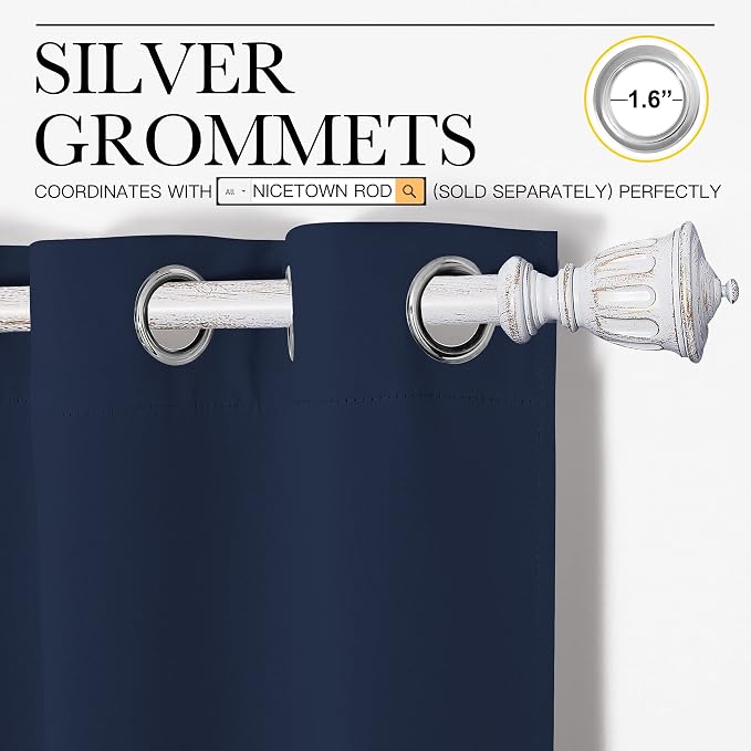 NICETOWN Blackout Draperies Curtains, All Season Thermal Insulated Solid Grommet Top Blackout Curtains/Drapes for Kid's Room (Navy, 1 Pair, 42 x 68 inches)
