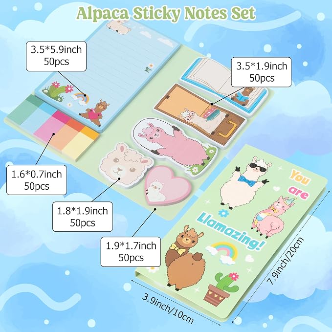 B1ykin Cute Sticky Notes Set - You Are Liamazing Self-Stick Notes Pad, 550 Sheets Writing Memo Pages Sticky Notepad for Teacher Appreciation Gifts, School Office Party Favors Supplies (Amazing Alpaca)