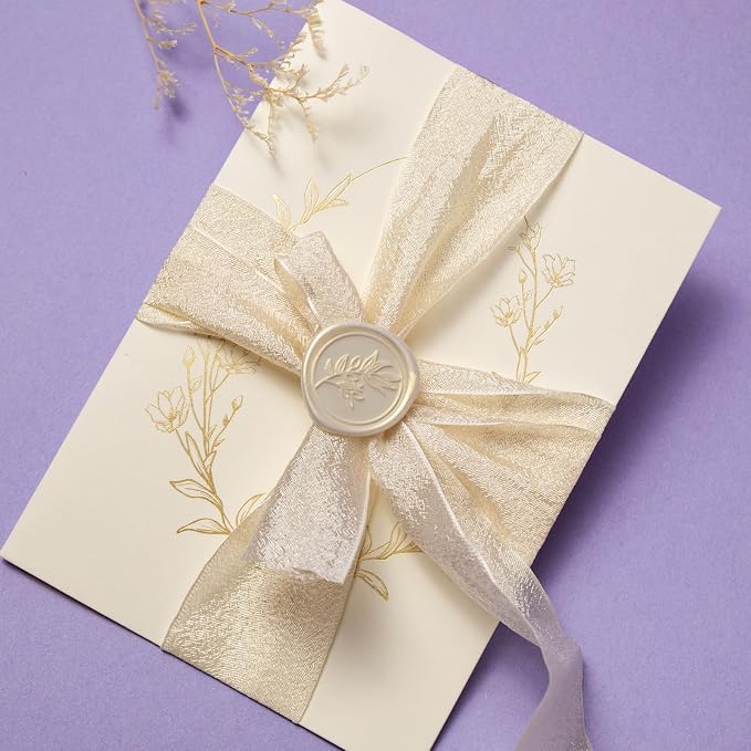 50Pcs Ivory White Self-Adhesive Wax Seal Stickers Wedding, Olive Branch Style Wax Seal Perfect for Wedding Invitation or Envelope Good Adhesion and Easy to Use