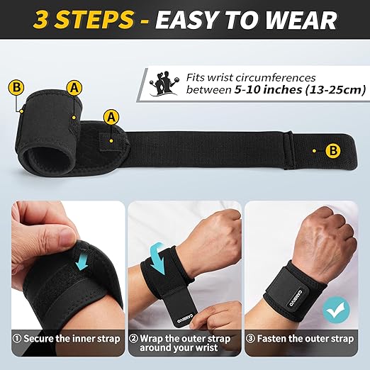 CAMBIVO Wrist Brace 2 Pack, Adjustable Compression Wrist Support for Carpal Tunnel, Tendonitis Pain Relief, Wrist Wraps for Weightlifting, Gym Fitness, Sleeping Night Support, Men Women