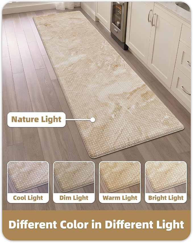Color&Geometry Kitchen Mats for Floor 24x87 Cream/Beige Marble Design | Non Slip Kitchen Runner, Easy Clean, Oil/Water Proof, 0.4in Thick Antifatigue Standing Mat For Laundry/Office, Home Decor
