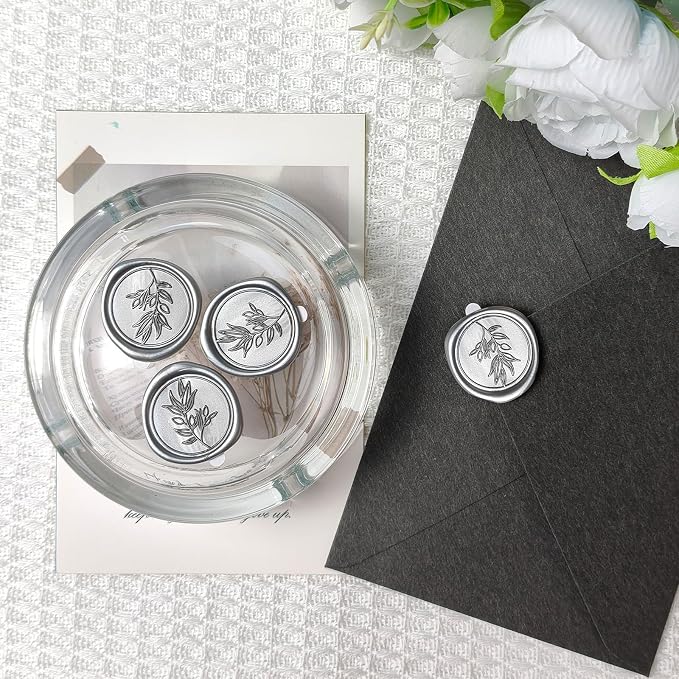 50 Pcs Silvery Wax Seal Stickers Self- Adhesive Wedding Invitation Seal Stickers, Perfect for Wedding Invitation, Envelopes Christmas Cards, Seating Chart, Good Adhesion and Easy to Use