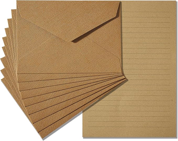 Tuhangcc Stationery Writing Paper and Envelopes Set with Jute Rope 4 X 6 for Writing Letter, (20 Best Paper with 10 Heavyweight envelopes),by Better Gift Office Products(Brown)