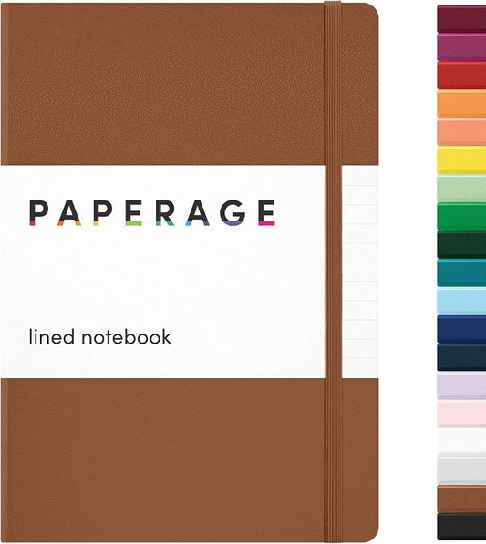 PAPERAGE Lined Journal Notebook, Hardcover Journal for Women & Men, 160 Pages, (5.6 in x 8 in), College Ruled Journaling Notebook for Work, School Supplies & Note Taking, (Cognac)