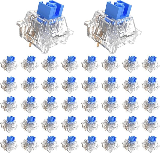 Outemu 45PCS Crystal Blue Clicky Mechanical Keyboard Switches,3-Pin Hot-Swappable Pre-Lubricated Switch with 1 Kailh Switches,Crisp Click Sound,for Gaming Keyboards & 3D Print Accessories