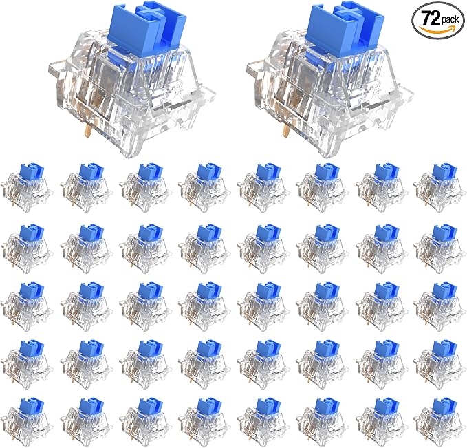Outemu 72PCS Crystal Blue Clicky Mechanical Keyboard Switches,3-Pin Hot-Swappable Pre-Lubricated Switch with 2 Kailh Switches,Crisp Click Sound,for Gaming Keyboards & 3D Print Accessories
