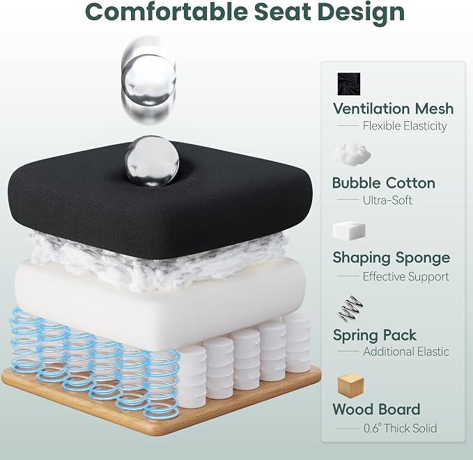 Ergonomic Office Chair, Mesh Computer Desk Chairs with Adjustable Lumbar Support, 3D Armrest, Tilt Function, Comfy Wide Seat, Executive Chair for Company & Home, Gaming Chair (Black Sponge Cushion)