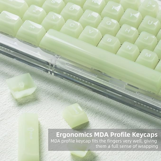 Womier Keyboard Keycaps Jelly - Ceramic Keycaps Style, Clear Creamy Matcha Green Key Cap Shine Through Custom 60 65 75 100 Percent for Cherry MX, Outemu, Gateron Mechanical Keyboards (MDA Profile)