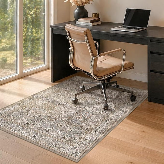 JTJ Washable 3'x4' Moss Office Chair Mat for Hardwood Floors, Non-Slip Low Pile Desk Rug, 36"x48" Small Area Rug for Computer Desk Home Office, Machine Washable WFH Essential for Dorm Room