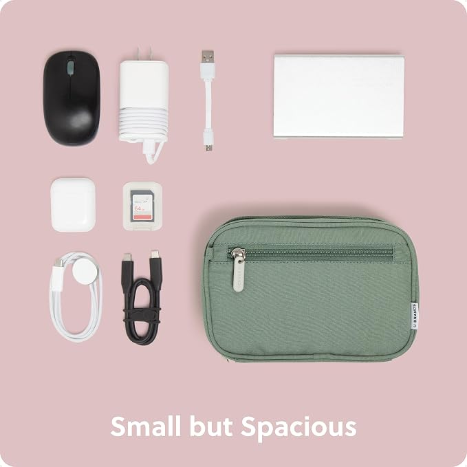 U Brands Canvas Tech Organizer Pouch 9 Compartments, 7.8 x 5 Inch Cable Organizer Bag for Travel, Cord Organizer for Cables, Earbuds, Flash Drives and Accessories – Eucalyptus
