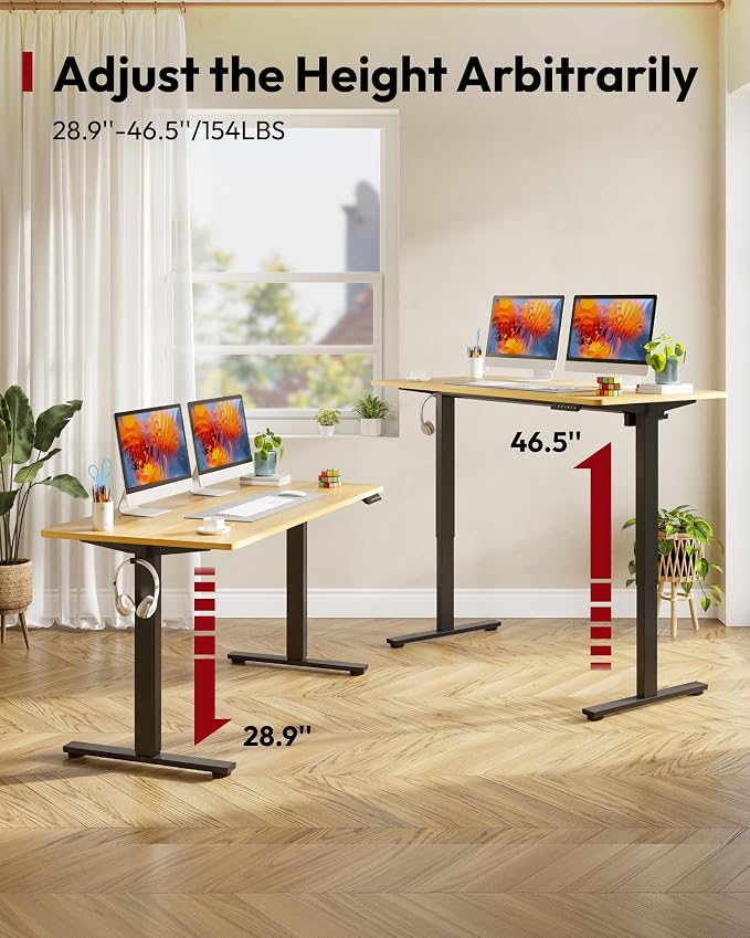 SANODESK One-Piece Electric Standing Desk, Seamless 48 x 30'' Ergonomic Height Adjustable Sit Stand Desk with Memory Presets for Home Office Computer Workstation, Black Frame/Natural Top