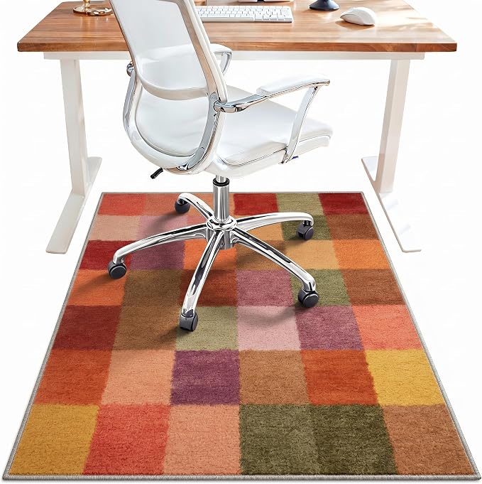 36"x60" Office Chair Mat for Hardwood Tile Floor, Under Desk Carpet Protector for Rolling Computer Chair Mat, Machine Washable Area Rug, Anti-Slip 1/5" Thick Low Pile Thin Vinyl Floor Mat, Multi