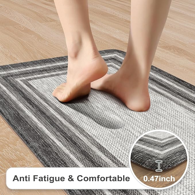 KIMODE Kitchen Mats for Floor Cushioned Anti Fatigue, Farmhouse Kitchen Runner Rug, Non Slip Kitchen Floor Mat, Comfort Padded Standing Desk Mat for Sink Laundry Office Gray 20"x71"