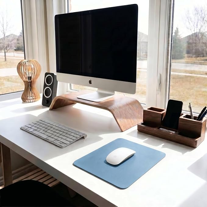 Leather Desk Pad Protector, Waterproof Mouse Pad, PU Desk Mat, Office Desk Cover, Desk Writing Mat for Office/Home/Work/Cubicle (Light Blue) 9x8 in