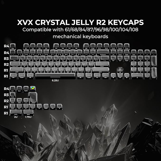 OHY XVX Lusterfly Jelly R2 MDA Profile Keycap Set,122-Key Side-Printed Translucent Double Shot Smoke Keycaps for MX Switches & ANSI Layout Mechanical Keyboards-Smoke
