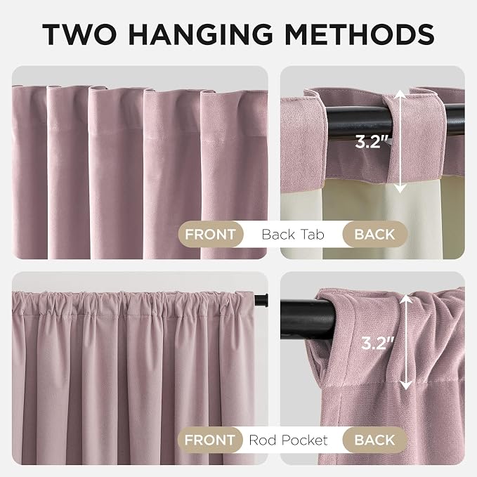 Joydeco Rose Pink 100% Blackout Curtains 102 Inch 2 Panels, Luxury Thermal Pink Velvet Curtains for Bedroom Living Room, Soundproof Blackout Window Drapes, Rod Pocket & Back Tab (52W x 102L)