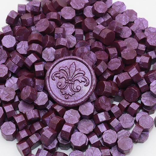 250pcs Wax Seal Beads Dark Purple, Andotopee Premium Sealing Wax Beads for Stamp Seals, Octagon Seal Stamp Pellets Refill Pack for Wedding Invitation, Letter Envelope, Scrapbook DIY Crafts (Aubergine)