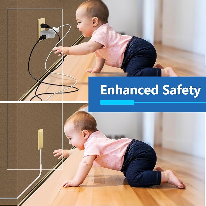 LIDER Outlet Extender with 3 Receptacles, 12W USB-A & USB-C, Ultra-Thin Wall Plate Plug with Cord Extender, 3-Outlet Power Strip, Flat-Face, 3ft Cord, 1625W, ETL Listed, Matte Gold