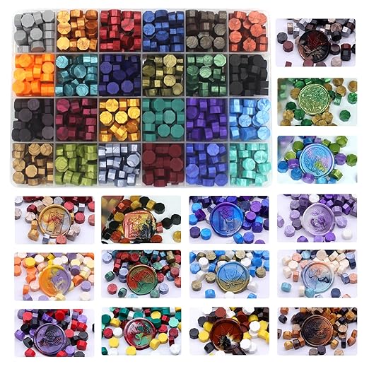 Vintage Embossed Frame Wax Seal Stamp Kit - 3D Relief Frame Seal Stamps with 24-Color Sealing Beads 600pcs, Electric Wax Warmer, Spoon & Pens for Wedding Invitations, Letters (Oval #6)
