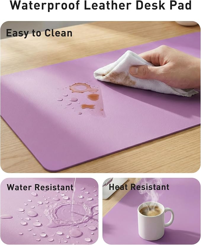 Aothia Faux Leather Desk Mat - Large Mouse Pad, Non-Slip PU Leather Blotter, Waterproof Writing Surface for Office and Home (Iris Violet, 42" x 17")