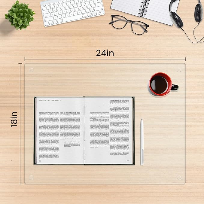 Tempered Glass Desk Pad to Protect Desk,Clear Office Desk Pad for Keyboard and Computer Monitor,Glass Desk Mat for Desktop Dry Erase,18 x 24 inch