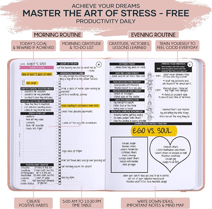 Self Care Journal & ADHD Planner for Adults - 5 Minute Journal, A 90 Days Planner, Creating Your Dream Life, Increase Productivity & Happiness, Vision Board, Guided & Gratitude Journal - Undated | ADHD Planner, Undated, Gratitude Journal for Women and ...
