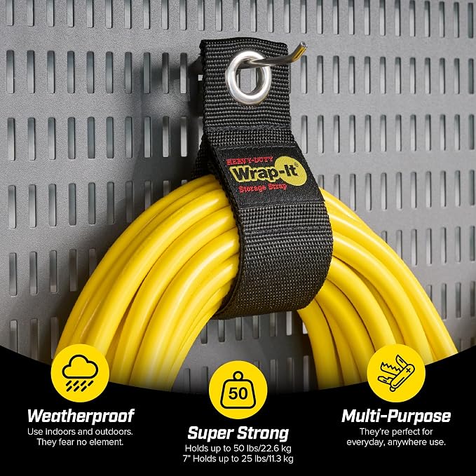 Heavy-Duty Wrap-It Storage Straps - Assorted 6-Pack - Garage Storage Extension Cord Organizer Cable Straps and Yard Cord Storage for Hose Organizer, Tools and RV Accessories