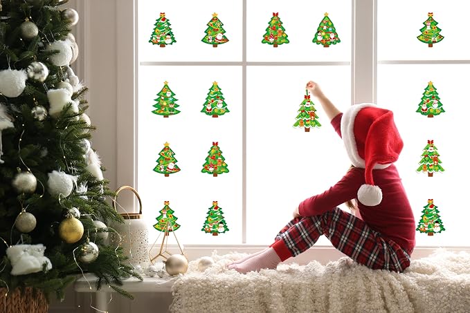 Renbuzhu 40PCS Christmas Crafts Bulk: Xmas Tree Paper Suncatchers DIY Kit for Winter Holiday Activities Decorations, Window Stained Glass Effect Art Ornaments