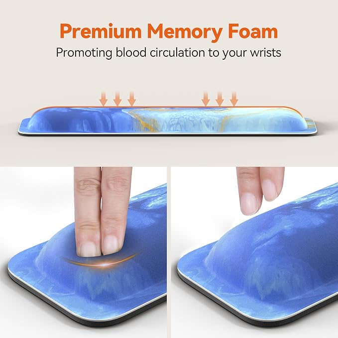 TECKNET Wrist Rest for Computer Keyboard, Thicken Memory Foam Wrist Support Pad for Keyboard, Ergonomic Palm Rest for Pain Relief, Anti-Slip Rubber Base, 17x3.3 in, 1 inch (25mm)