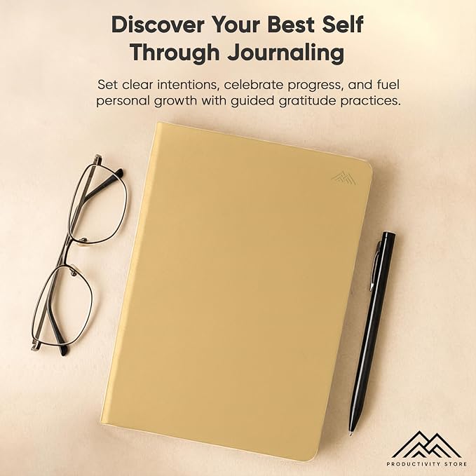 Gratitude & Self-Care Journal - Guided Mindfulness & Mental Health Journal All-in-One with Prompts for Self Discovery - Daily Journal for Men & Women by PRODUCTIVITY STORE (A5, Cream)