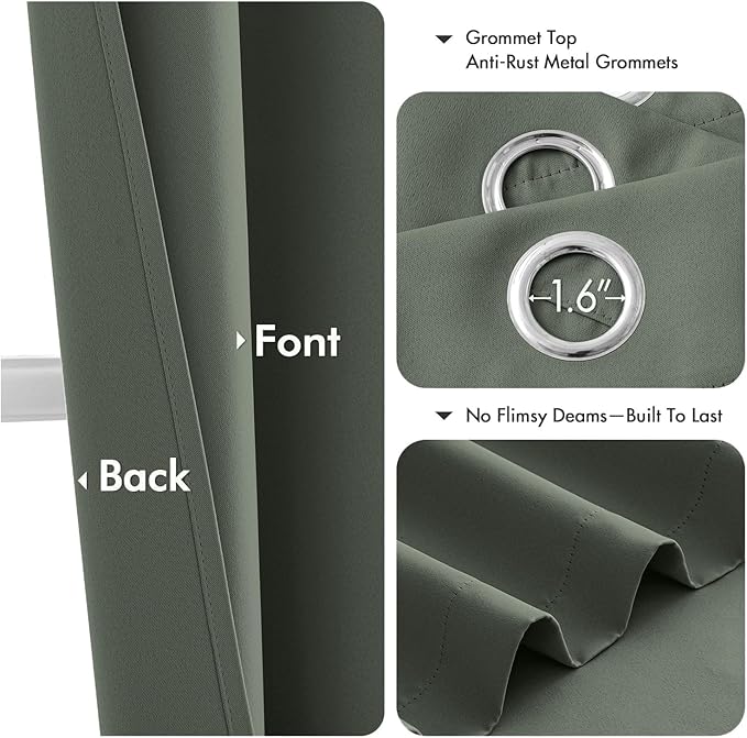 MIULEE Blackout Curtains for Bedroom Living Room 2 Panels, Thermal Insulated Room Darkening Drapes Grommet Noise Reducing Light Blocking Window Treatments 63 Inches Long 40x63 Inch Dark Mallard