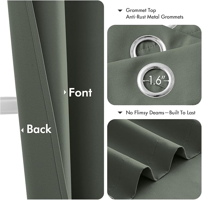 MIULEE Blackout Curtains for Bedroom Living Room 2 Panels, Thermal Insulated Room Darkening Drapes Grommet Noise Reducing Light Blocking Window Treatments 84 Inches Long 40x84 Inch Dark Mallard