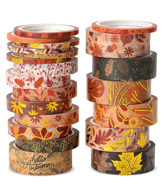 Mr. Pen- Washi Tape Set, 21 Rolls, Assorted Sizes, Autumn Leaves | 5.5 Yards/Roll, Washi Tape for Scrapbook, Arts, Crafts, Journals and Planners