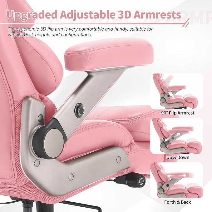 VUZI 700lbs Big and Tall Office Chair, Large Executive Leather Desk Chair | Adjustable Lumbar Support for Back Pain, Plus Size Wheels, 3D Flip Arms, Heavy Duty Metal Base, Wide Seat Computer Chair