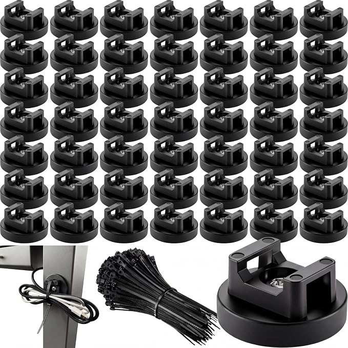 Yookeer 250 Pieces Magnetic Zip Tie Mount Multipurpose Cable Holder Magnets Magnetic Wire Management Bases with Heavy Duty Zip, Mount Nylon Cable Ties in Total (31mm)