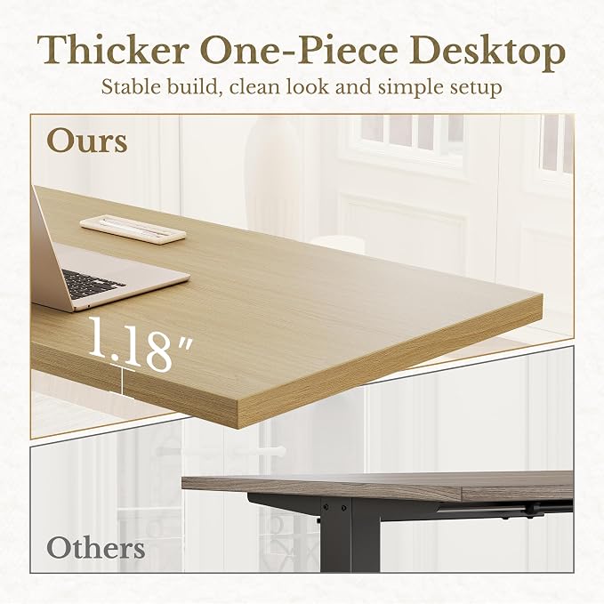 ErGear Electric Standing Desk, 48 Inch Adjustable Height Sit Stand Up Desk with 1.18" Thickness Whole-Piece Desktop, Computer Office Desk for Home Office, Light Walnut