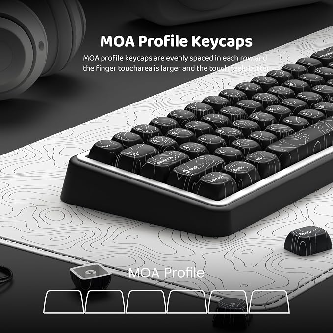dagaladoo Black Topographic Keycaps Set,MOA Profile PBT Key caps100 Percent,Dye-Sub 129-key Custom Keyboard Keycap for 100% 75% 65% 60% TKL US Layout Mechanical Keyboard